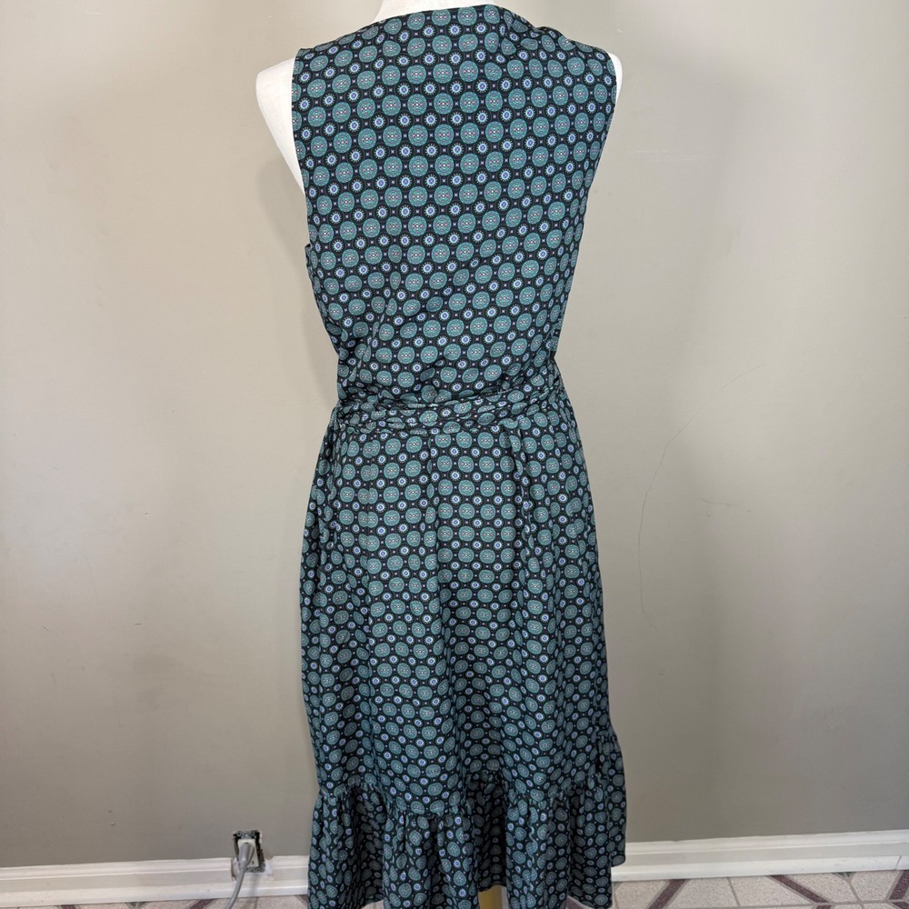 Tory Burch Black Batik Medallion Ruffle Sleeveless Wrap Dress Size 10 - Picture 2 of 14